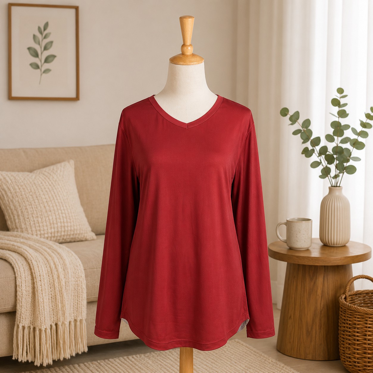 Ruby Red Long Sleeve Lounge Shirt